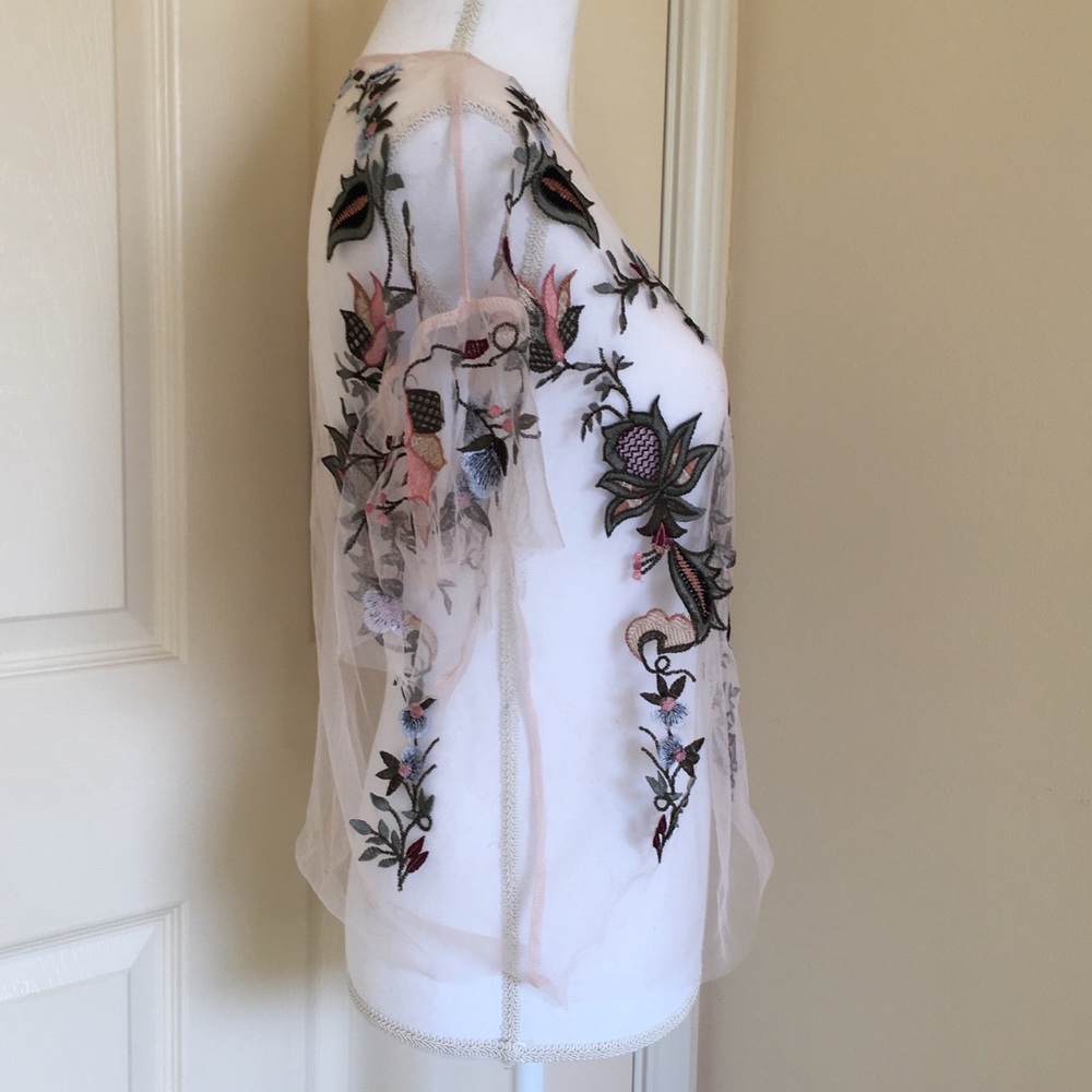 Mesh Light Pink Embroidered Top - Picture 5 of 8